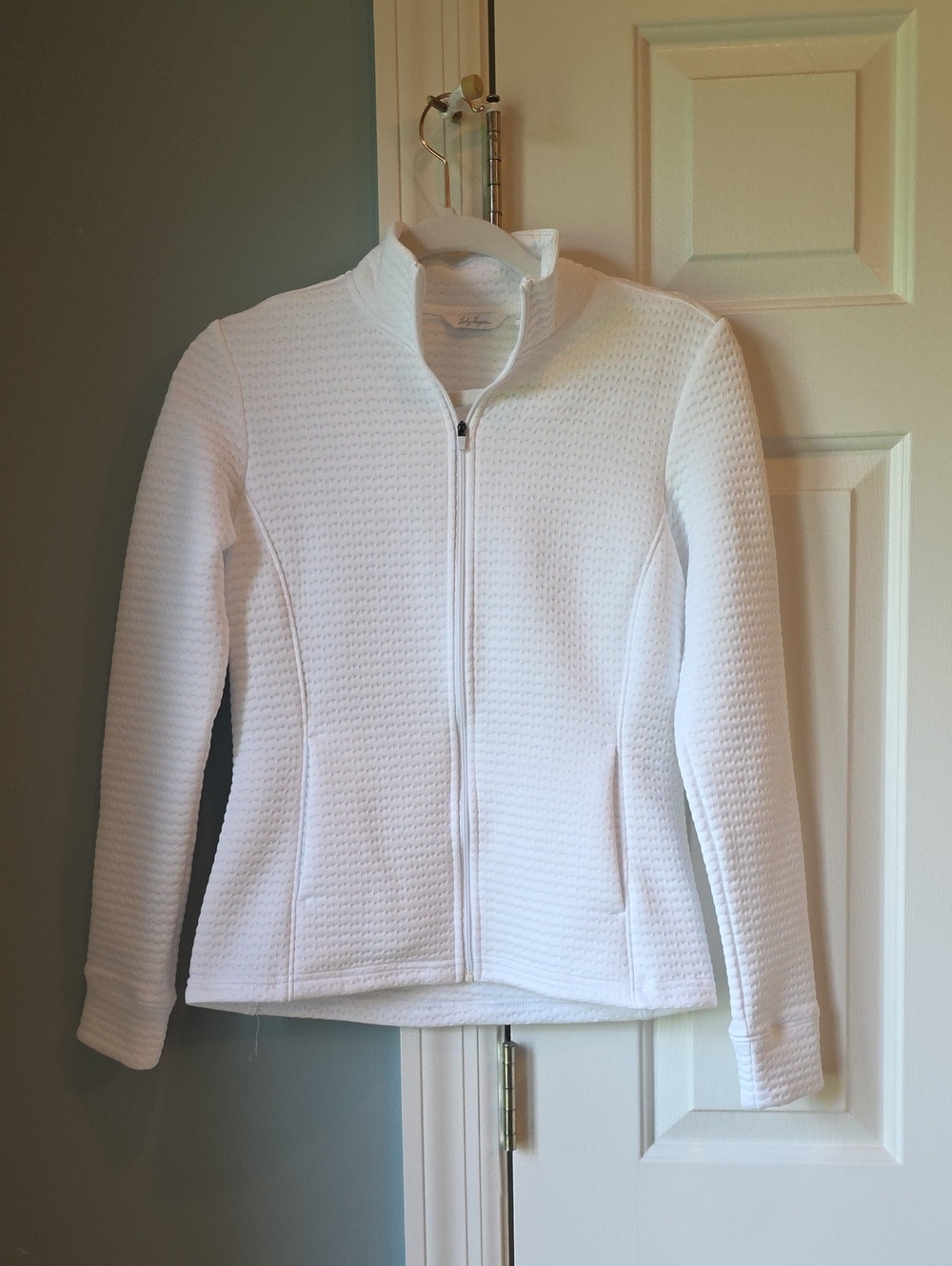 Lady Hagen White Textured Zip Bomber Jacket